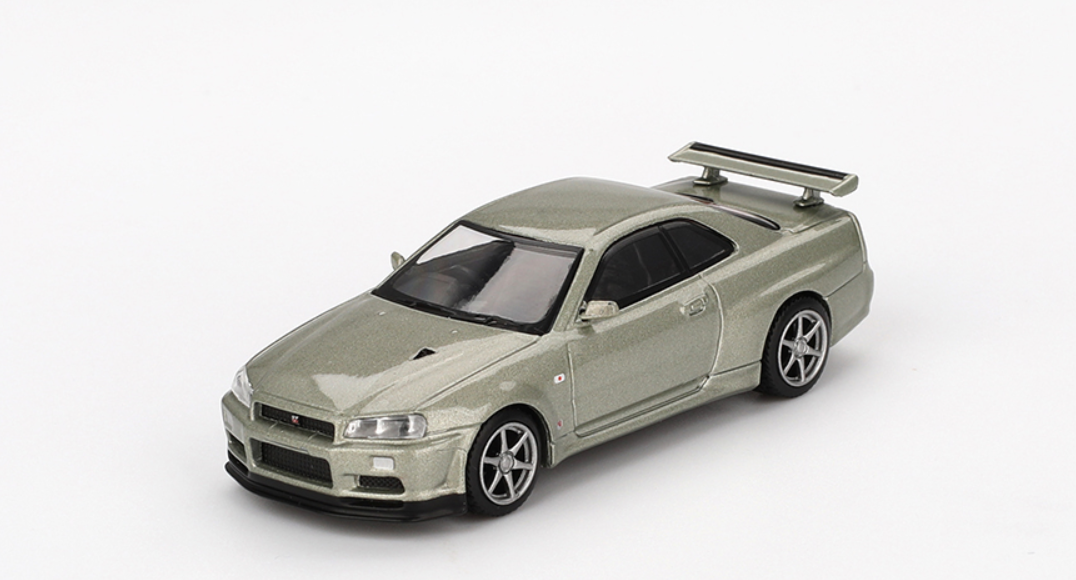 Mini GT 1003 - Nissan Skyline GT-R (R34) V-Spec II Nur (RHD) - Millenium Jade 